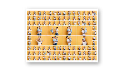 Individuelle Collage mit 100 Fotos und weißem Hintergrund
