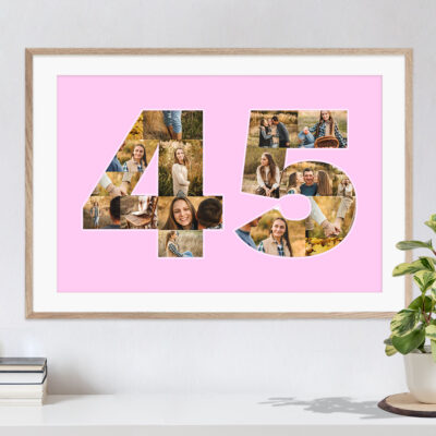 45 Fotogeschenk Geburtstag Collage wenige Bilder Kommode rosa