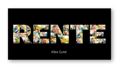 Fotogeschenk Rente zum Abschied für Kollegen als Buchstaben-Collage