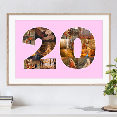 Collage 20 Geburtstag Fotogeschenk Kommode wenig Bilder rosa