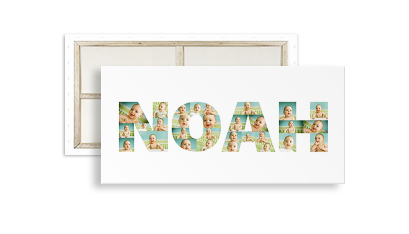 Baby Fotocollage mit Namen Noah aus eigenen Fotos auf Leinwand gedruckt