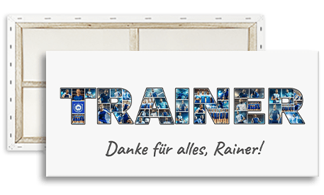 Trainer Buchstaben Collage als Geschenk für Handball Coach mit vielen Teambildern