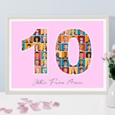 firmenjubilaeum collage zahl 10 mitarbeiterbilder rosa
