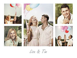 Fotocollage mit 5 Bildern und Text Lisa & Tim