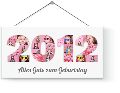 Geschenkidee für Mädchen Überraschung zum 10. Geburstag Geburtsjahr Collage las Jahreszahl 2012 auf Leinwand mit weissem Hintergrund hängend als Wandgestaltung