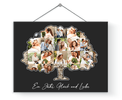 geschenk erster hochzeitstag familienbaum collage leinwand schwarz
