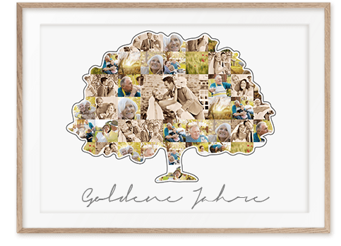 Geschenk zur Goldhochzeit als Foto Familienbaum mit großen Hauptbild und Grußtext als Leinwand gedruckt