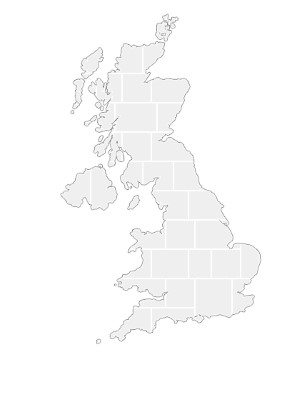 Collagen-Vorlage in Form einer England-Karte