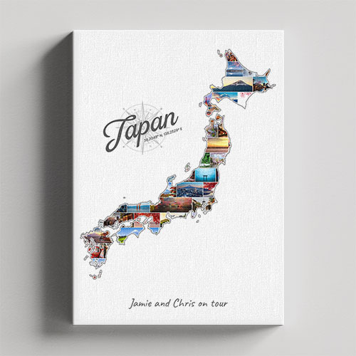Eine Japan-Collage auf Leinwand und Keilrahmen