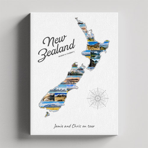Eine Neuseeland-Collage auf Leinwand und Keilrahmen