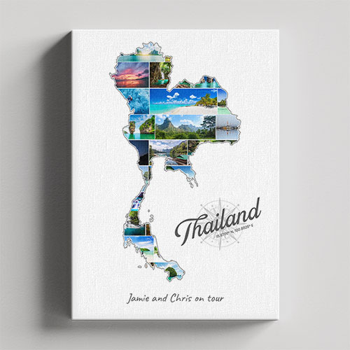 Eine Thailand-Collage auf Leinwand und Keilrahmen