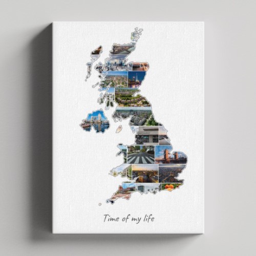 Eine England-Collage auf Leinwand und Keilrahmen
