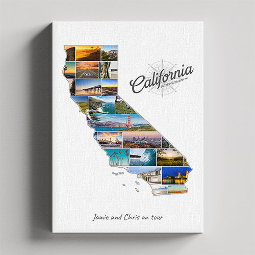Eine Kalifornien-Collage auf Leinwand und Keilrahmen