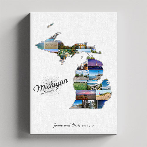Eine Michigan-Collage auf Leinwand und Keilrahmen
