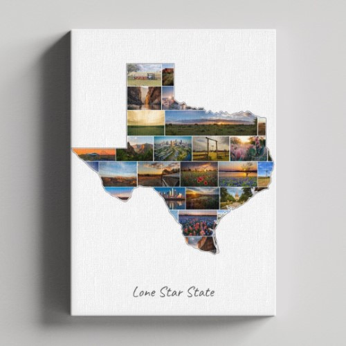 Eine Texas-Collage auf Leinwand und Keilrahmen